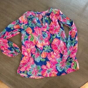 Lilly Pulitzer Vibrant Floral Blouse - Pink and Blue
